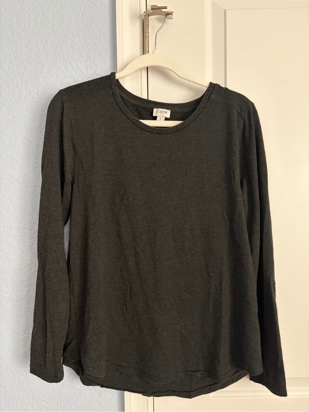 NWOT J. Crew Long Sleeve Crewneck Top in Dark Charcoal